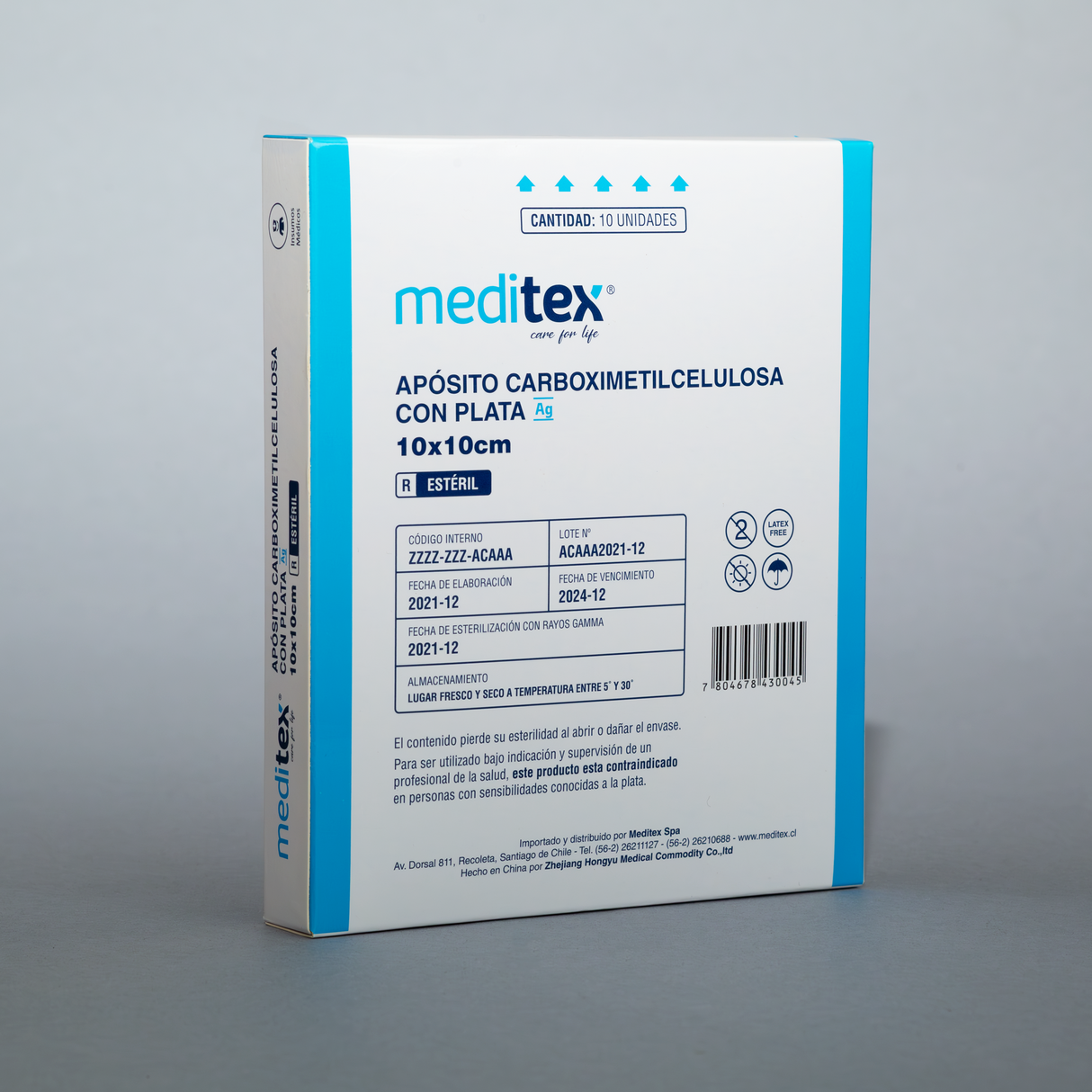 Apósito carboximetilcelulosa con plata 10cm x 10cm estéril