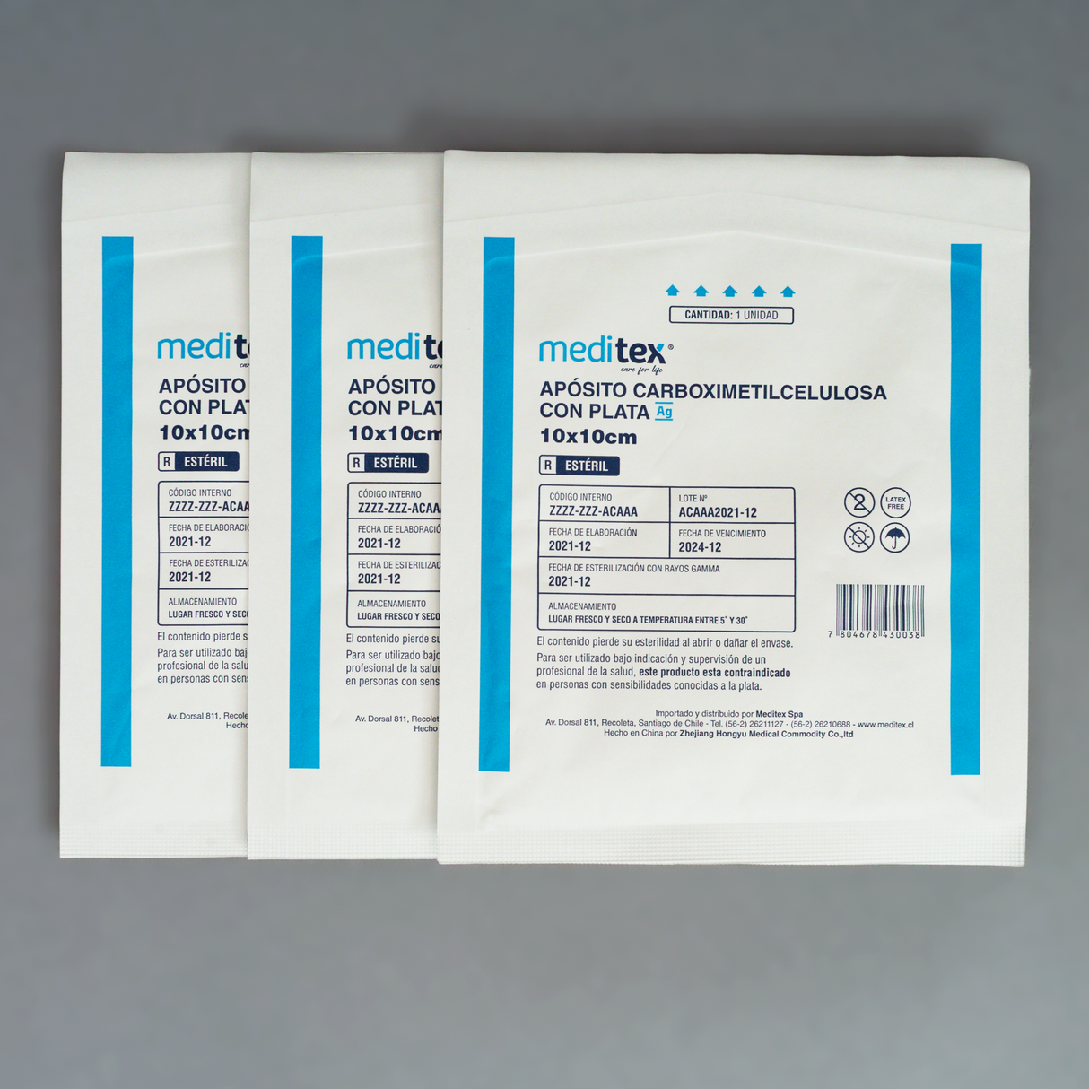 Apósito carboximetilcelulosa con plata 10cm x 10cm estéril