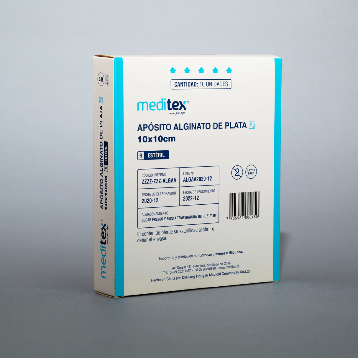 Apósito de alginato de calcio y plata 10cm x 10cm estéril