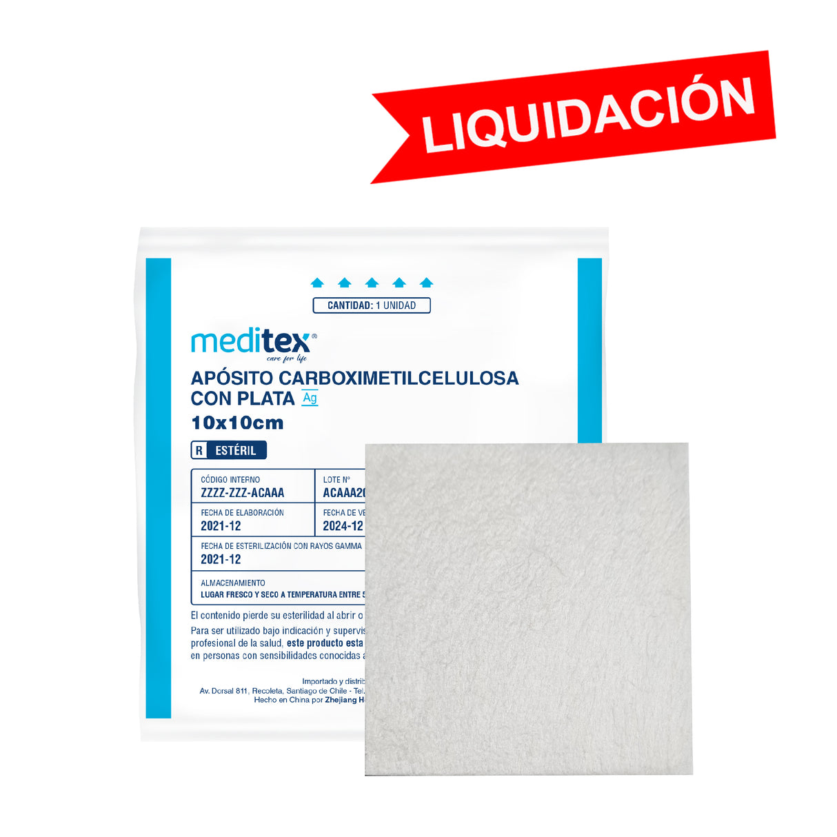 Apósito carboximetilcelulosa con plata 10cm x 10cm estéril