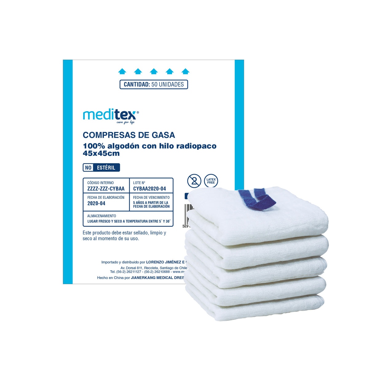 Compresa de gasa de algodón de 45cm x 45cm no estéril