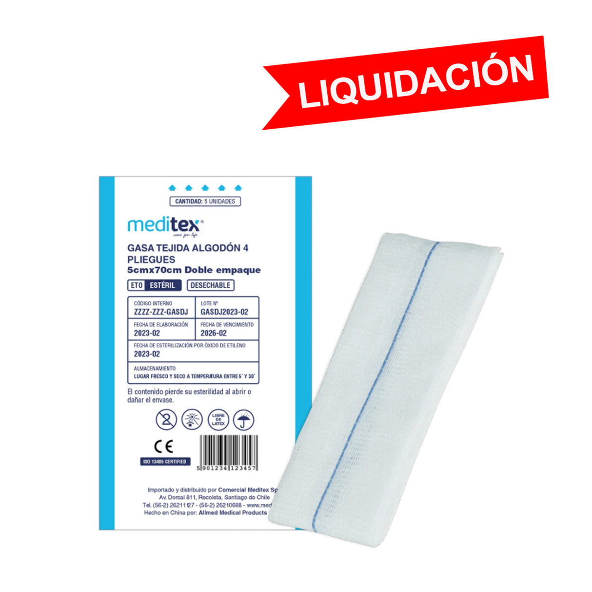 Gasa tejida algodón 4 pliegues 5cmx70cm doble empaque