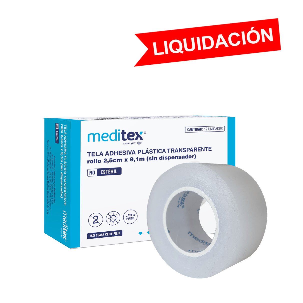Tela adhesiva plástica transparente 2,5cm x 9,1mt no estéril
