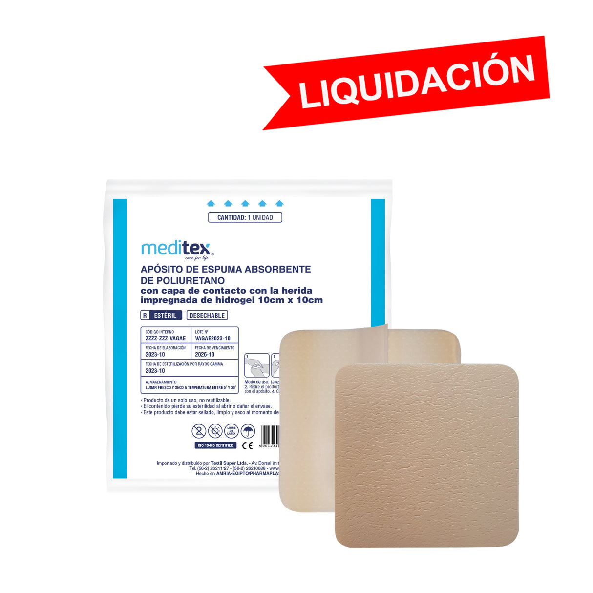 Apósito espuma con hidrogel estéril 10cm x 10cm