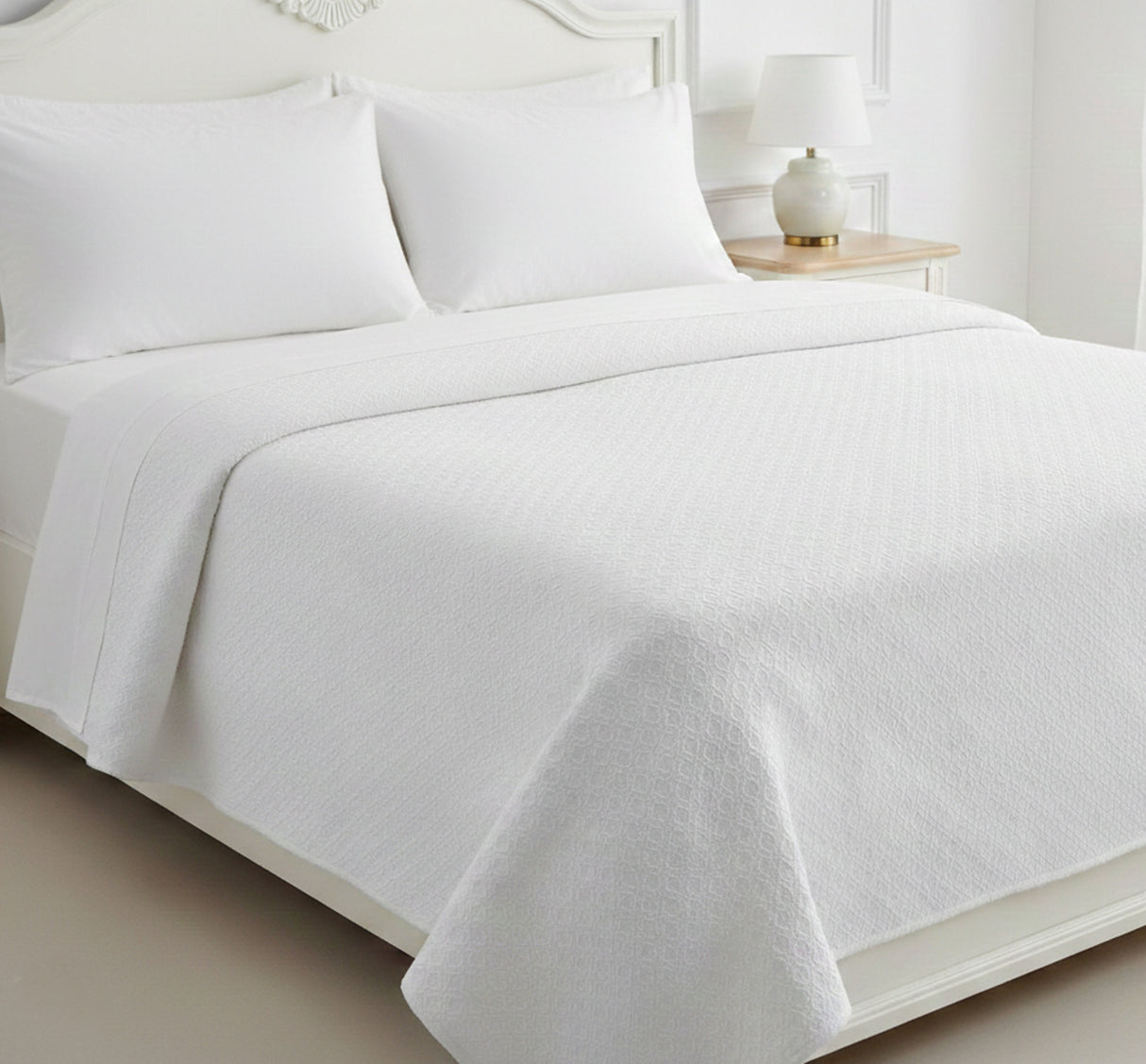 Colcha piqué rombo chico blanco 1,5 plazas