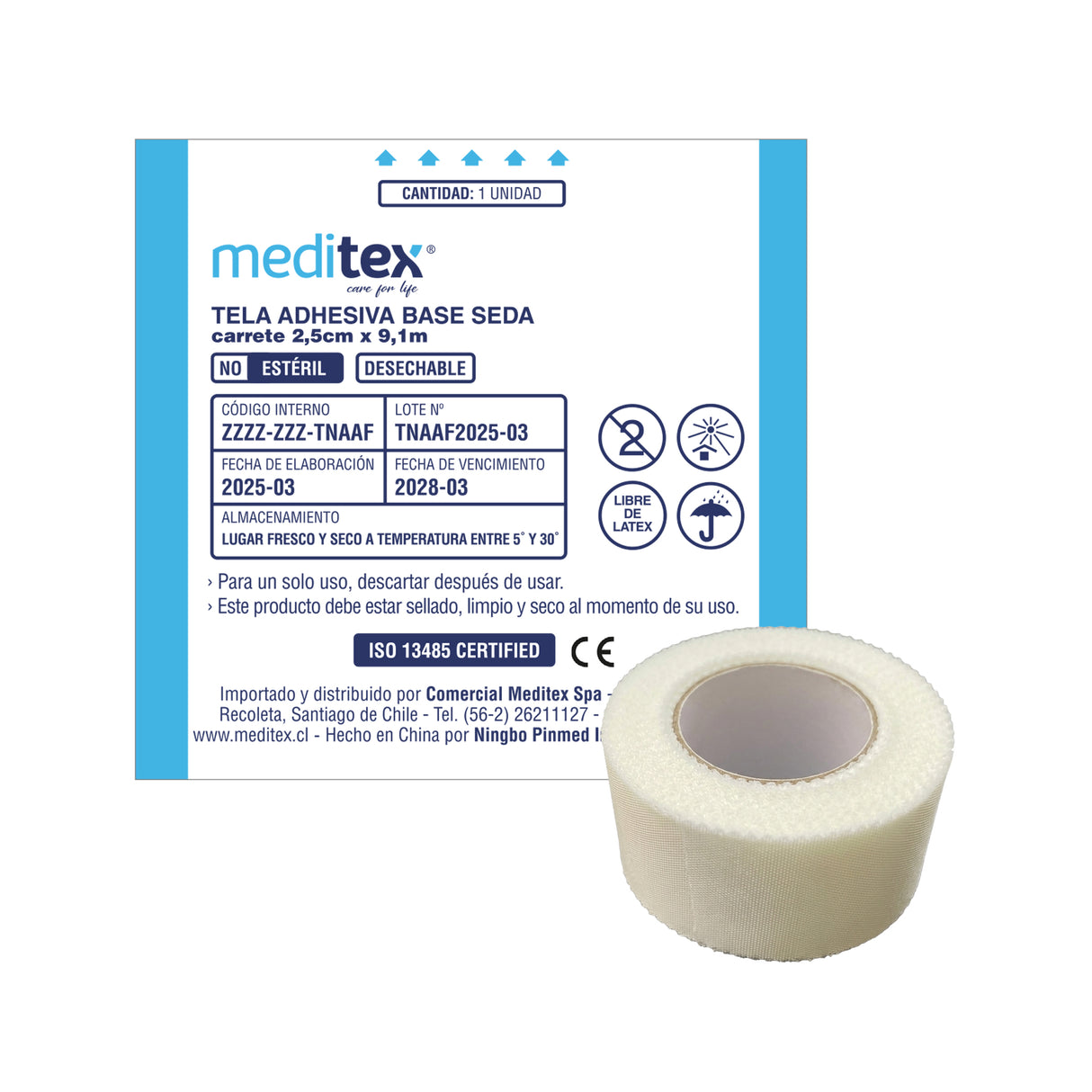 Tela adhesiva base seda carrete 2,5cm x 9,1m