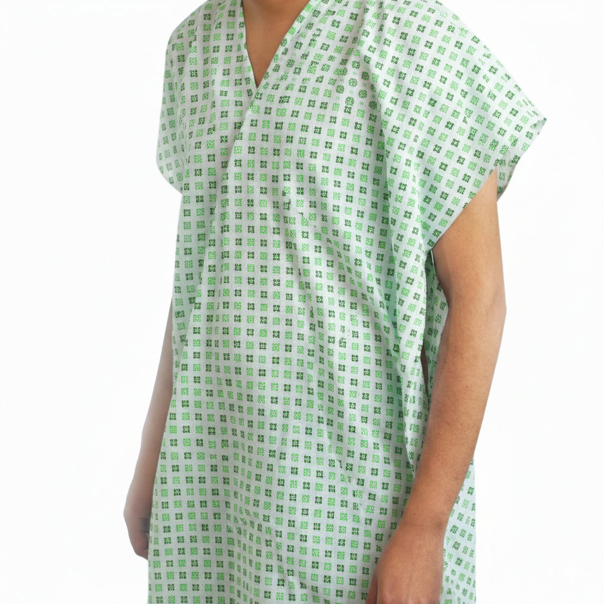 Camisa paciente abierta a los lados estampado gato verde pack de 5 unidades